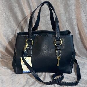 🆕 Fossil Castlehill Satchel Pebble Black Leather Handbag